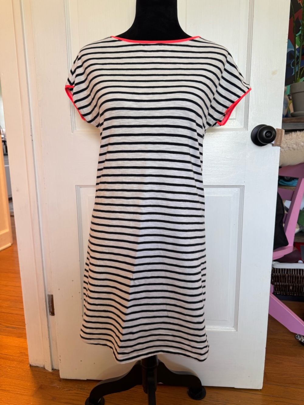 Boden Striped T-Shirt Dress with Neon Trim